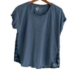 Anthropologie Pilcro Mixed Media T-Shirt XS Plaid Short Sleeve Cuffed Oversized